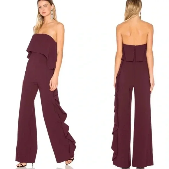 Alexis Kendall Ruffle Strapless Jumpsuit Wide
Leg Plum Burgundy Boho Chic Size M - Picture 5 of 11
